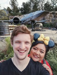 Frank and Allison in front of the X-Wing